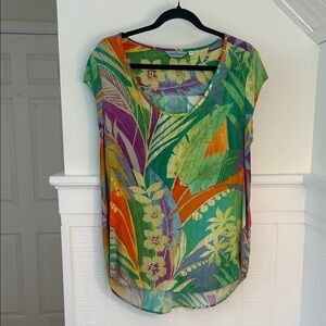 Vintage Jams World Rainglow Colorful Rayon Cap Sleeve Top, women’s large
